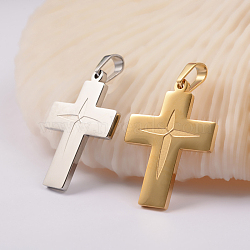 304 Stainless Steel Pendants, Cross, Mixed Color, 34.5x24x2mm, Hole: 4.5x6.5mm(STAS-O075-14)