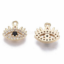Brass Micro Cubic Zirconia Charms, Nickel Free, Real 18K Gold Plated, Eye, Black & Clear, 9x10x2mm, Hole: 1mm(X-KK-N231-12-NF)