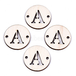 Unfinished Natural Poplar Wood Links Connectors, Laser Cut, Flat Round with Word, Letter.A, 29.5x2.5mm, Hole: 2.5mm(WOOD-S045-140B-01A)