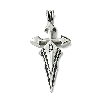 304 Stainless Steel Pendants, Cross Charms, Antique Silver, 49x23x6mm, Hole: 7x3.5mm