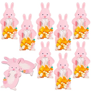 20Pcs Easter Rabbit Plastic & Paper Candy Storage Bags, with Stickers, Pink, 13.7x7.5cm