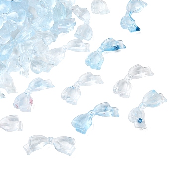 Transparent Acrylic Beads, Bowknot, Two Tone, Light Sky Blue, 14x29.5x6mm, Hole: 1.6mm, about 446pcs/500g
