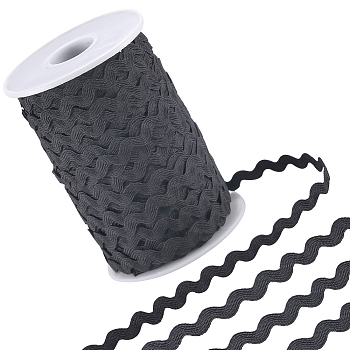 Wave Bending Fringe Trim, Sewing Ribbon, for Cloth Dress DIY Making Decorate, Black, 1/4 inch(5mm), 125m