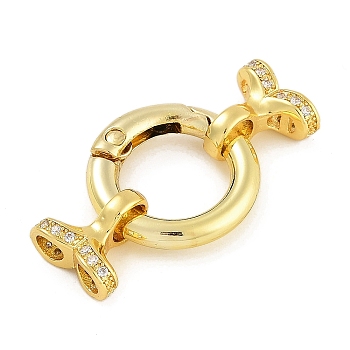 Rack Plating Brass Micro Pave Clear Cubic Zirconia Fold Over Clasps, Long-Lasting Plated, Lead Free & Cadmium Free, Ring, Real 18K Gold Plated, 38mm, Ring: 21.5x15x3.5mm, Inner Diameter: 15x9mm