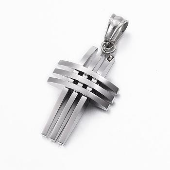 Tarnish Resistant 304 Stainless Steel Pendants, Cross, Stainless Steel Color, 30x17x6mm, Hole: 6x4mm