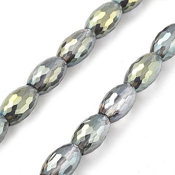 Electroplate Transparent Glass Beads Strands, Oval, Pearl Luster Plated, Faceted, Gray, 10x6mm, Hole: 1.2mm, about 39pcs/strand, 15.94''(40.5cm)