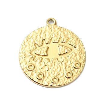 Ion Plating(IP) 304 Stainless Steel Pendants, Real 18K Gold Plated, Flat Round Charm, Eye, 21.5x19x1mm, Hole: 1.5mm