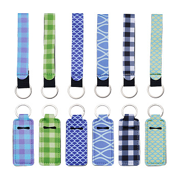 Biyun 12Pcs 12 Style Polyester Pendant Keychains, with Iron Findings, Chapstick Holder Keychain, Rectangle, Mixed Color, 11.5~16cm, 1pc/style