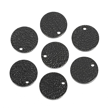 304 Stainless Steel Charms, Textured, Laser Cut, Flat Round, Electrophoresis Black, 12x1mm, Hole: 1.4mm