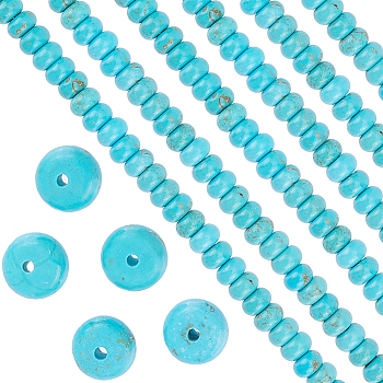 1 Strand Natural Howlite Beads Strands, Dyed, Rondelle, Turquoise, 6x4mm, Hole: 1.2mm, about 87pcs/strand, 15.79 inch(40.1cm)