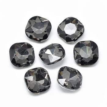 Pointed Back Glass Rhinestone Cabochons, Faceted, Back Plated, Square, Gray, 12x12x5mm