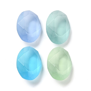 Frosted Glass Rhinestone Cabochons, Faceted, Pointed Back, Egg Shape, Mixed Color, 14x10x5.5mm