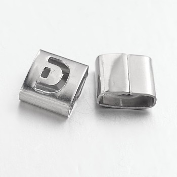 Tarnish Resistant Letter Style 201 Stainless Steel Square Slide Charms, Letter.D, 9x8x4mm, Hole: 8x3mm