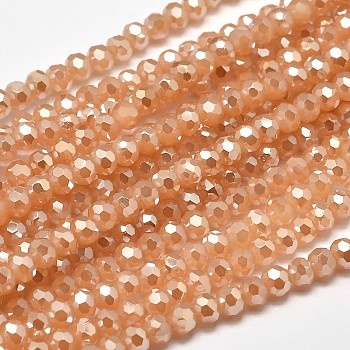 Faceted Round Full Rainbow Plated Imitation Jade Electroplate Glass Beads Strands, Sandy Brown, 4mm, Hole: 1mm, about 100pcs/strand, 14.9 inch