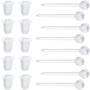 500Pcs Eco-Friendly Plastic Stud Earring Findings, Ball Head Pin, with 500Pcs Ear Nut, Clear, 15x3mm, Pin: 0.95mm