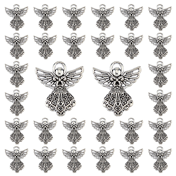 50PCS Tibetan Style Alloy Pendants, Angel, Cadmium Free & Lead Free, Antique Silver, 26x23x2.5mm, Hole: 1.5x4mm