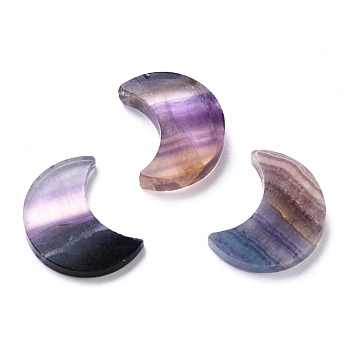 Natural Fluorite Beads, No Hole/Undrilled, for Wire Wrapped Pendant Making, Moon, 30x24x4.5~7mm