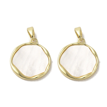 Brass Pave Shell Pendants, Geometric Charms, Real 18K Gold Plated, Flat Round, 19x17x2mm, Hole: 3x5mm