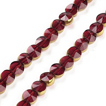 Electroplate Glass Beads Strands, Faceted, Flat Round, Dark Red, 4.5x3mm, Hole: 0.8mm, about 70pcs/strand, 11.38 inch(28.9cm)