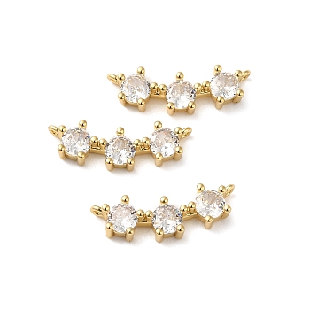 Rack Plating Brass Pave Clear Cubic Zirconia Connector Charms, Triple Flat Round Links, Lead Free & Cadmium Free, Long-Lasting Plated, Real 18K Gold Plated, 19x6x3.5mm, Hole: 0.9mm