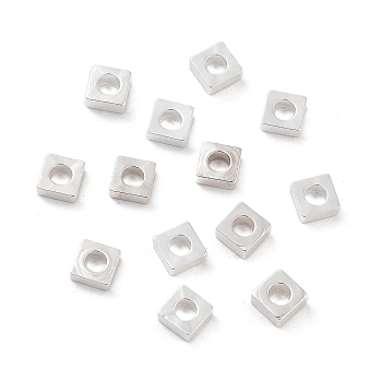 Brass Beads, Cadmium Free & Lead Free, Square, 925 Sterling Silver Plated, 4x4x1.5mm, Hole: 2mm