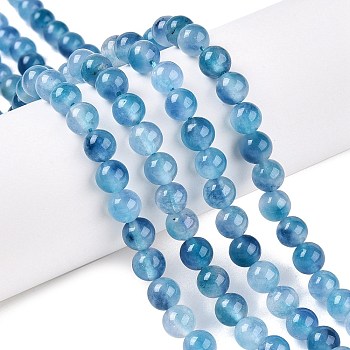 Dyed Natural White Jade Beads Strands, Two Tone, Round, Steel Blue, 6x6mm, Hole: 0.9mm, about 61~65pcs/strand, 14.65~15.2''(37.2~38cm)