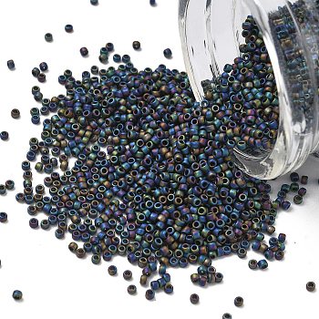 TOHO Round Beads, Japanese Seed Beads, (2642F) Semi-Glazed Jet AB, 15/0, 1.5mm, Hole: 0.7mm, about 3000pcs/10g