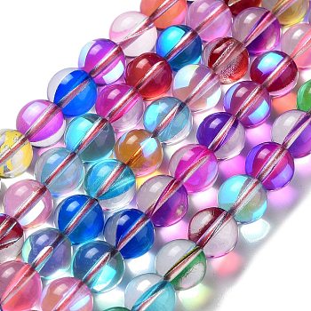 Synthetic Moonstone Beads Strands, Round, Mixed Color, 10mm, Hole: 1mm, about 19pcs/strand, 7.48 inch(19cm)