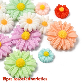 15Pcs 3 Styles Resin Cabochons Sets, Flower, Mixed Color, 11~23x4.5~7mm, 5pcs/style