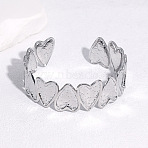 Hammered 304 Stainless Steel Cuff Bangles for Women, Heart, Stainless Steel Color, Inner Diameter: 2.36 inch(6cm)(FS-WGB5711-01)