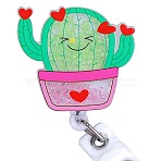 Rhinestone Quicksand Effect Acrylic & ABS Plastic Badge Reel, Retractable Badge Holder, Pearl Pink, 98mm, Cactus: 50x56mm(AJEW-SZ0002-48A)