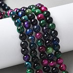 Natural Tiger Eye Beads Strands, Dyed & Heated, Round, Mixed Color, 6mm, Hole: 1mm, about 65pcs/strand, 15.35''(39cm)(X-G-B133-A02-6MM-06)