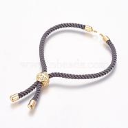Nylon Cord Bracelet Making, with Brass Findings, Long-Lasting Plated, Cadmium Free & Nickel Free & Lead Free, Tree of Life, Gray, Real 18K Gold Plated, 8-5/8 inch~9-1/2 inch(220~240mm), 3mm, Hole: 2.5mm(MAK-P005-04G)