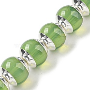 Glass Beads, with Platinum Tone Brass Ends, Round, Green, 10~10.5x9~9.5mm, Hole: 1.2mm, about 30pcs/strand, 11.02 inch~11.42 inch(28~29cm)(GLAA-M045-03P-01)
