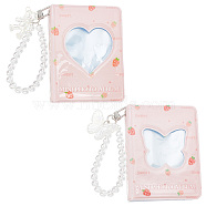2Pcs 2 Styles 40-Pocket 3 Inch Rectangle PVC Mini Heart Butterfly Hollow Cover Photocard Collection Photo Albums, with 2Pcs 2 Styles Butterfly Bear Glass Hanging Beaded Keychains, Pink, Photo Album: 110x80x25mm, Hole: 4mm, Inner Diameter: 95x65mm(DIY-OC0010-77)
