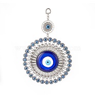 Tibetan Style Alloy Pendant Decorations, with Handmade Lampwork & Resin Evil Eye Cabochons, Flower, Antique Silver, 225mm, Hole: 14x10mm(HJEW-C001-01)