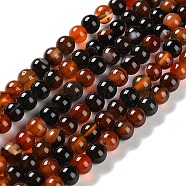 Natural Striped Agate/Banded Agate Beads Strands, Dyed, Round, Chocolate, 6mm, Hole: 0.8mm, about 32pcs/strand, 7.60''(19.3cm)(G-Z060-A01-A13)