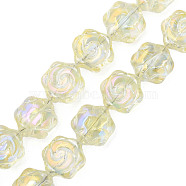 Electroplate Glass Beads Strands, AB Color, Flower, Champagne Yellow, 16x14.5x7.5mm, Hole: 1mm, about 40Pcs/strand, 24.80 inch(63cm)(EGLA-N008-018-D01)