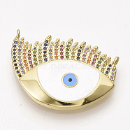 Golden Plated Brass Micro Pave Cubic Zirconia Pendants, with Enamel, Evil Eye, White, 22x30.5x4mm, Hole: 1mm(ZIRC-T012-05G-B)