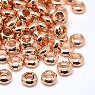 Brass Flat Round Spacer Beads, Rose Gold, 7x3mm, Hole: 3.5mm(KK-M085-10RG-NR)