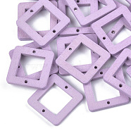 Painted Poplar Wood Links, Square, Lilac, 23x23x3mm, Hole: 1.4mm(WOOD-S045-070H)
