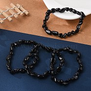 Natural Black Tourmaline Bead Stretch Bracelets, Tumbled Stone, Nuggets, Inner Diameter: 2~2-1/4 inch(5.2~5.6cm)(BJEW-K213-36)