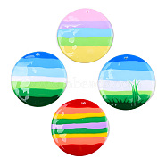 Natural Capiz Shell Big Pendants, Flat Round Charms, with Handmade Stripe Pattern, Mixed Color, 49~50.5x1~2mm, Hole: 1.5mm(SSHEL-T012-09)