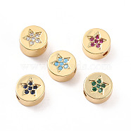 Rack Plating Brass Micro Pave Cubic Zirconia Beads, Cadmium Free & Lead Free, Real 18K Gold Plated, Flat Round with Star Pattern, Mixed Color, 11x5mm, Hole: 2mm(ZIRC-C0.35-20G)