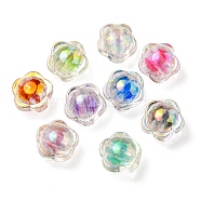 UV Plating Rainbow Iridescent Acrylic Beads, Two Tone Bead in Bead, Flower, Mixed Color, 12x12.5x8.5mm, Hole: 2.5mm(X-OACR-A014-03)
