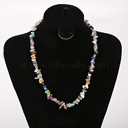 Natural Mixed Stone Chip Beaded Necklaces for Women, with Alloy End Chains, Platinum, 17.72 inch(45cm)(FS-WG9F5E2-02)