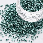 Glass Cylinder Beads, Seed Beads, Metallic Colours, Baking Paint, Round Hole, Cadet Blue, 1.5~2x1~2mm, Hole: 0.8mm, about 8000pcs/bag, about 1pound/bag(SEED-S047-B-006)