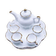 Vintage Mini Ceramic Tea Sets, including Cup, Teapot, Tray, Miniature Ornaments, Micro Landscape Garden Dollhouse Accessories, Pretending Prop Decorations, White, 18~54x13~54x6~11mm, 6pcs/set(BOTT-PW0002-120A)