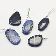 Natural Sodalite Pendants, Mixed Shapes, 30~66x18~52x3~14mm, Hole: 2mm(G-G694-A-10)
