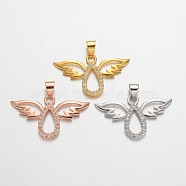 Angel Brass Micro Pave Cubic Zirconia Pendants, Lead Free & Nickel Free, Mixed Color, 27x16x2mm, Hole: 3x5mm(ZIRC-F011-28-FF)